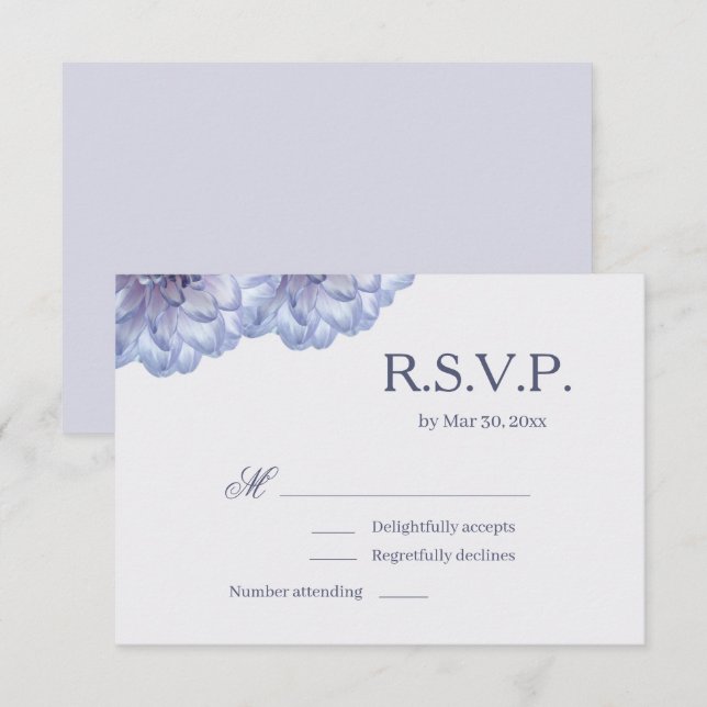 Convite Dália Flores Lilás Azul Elegante Casamento RSVP (Frente/Verso)