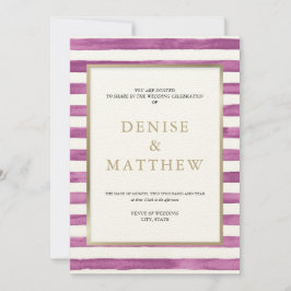 Convite Dalia Listras de Aquarela Roxa & Letreiro Dourado
