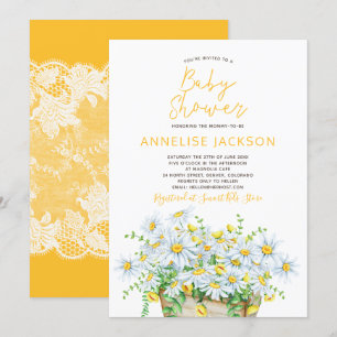 Convite Dálias de verão amarelas e chá de bebê de renda br