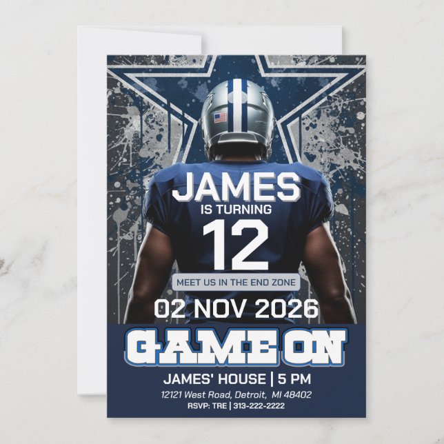 Convite Dallas Football Birthday Invitation (Frente)