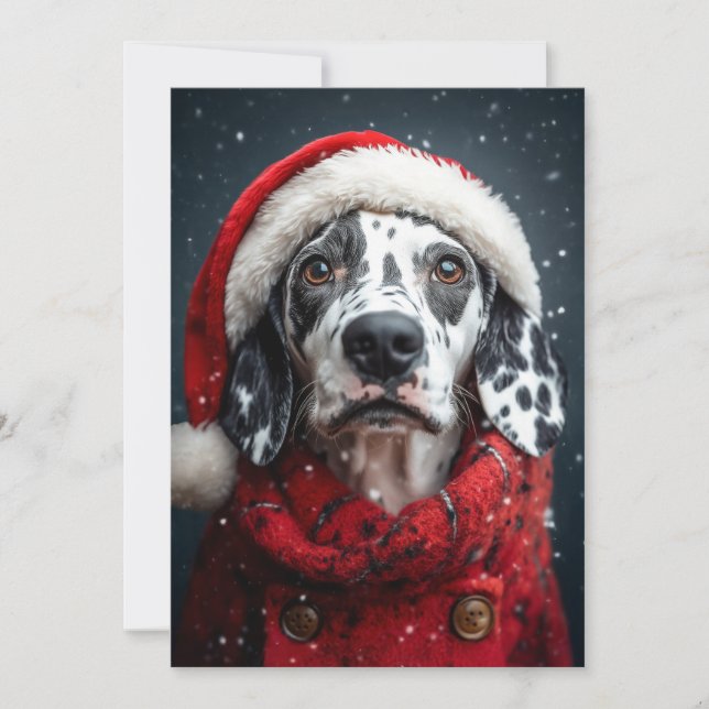 Convite Dálmata Festivo com Roupas de Papai Noel (Frente)