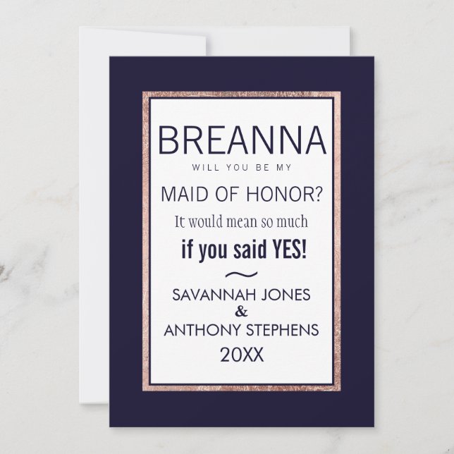 Convite Dama de Honra Azul Marinho com Linhas Simples em D (Frente)