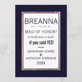 Convite Dama de Honra Azul Marinho com Linhas Simples em D