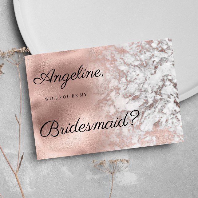 Convite Dama de honra cinza elegante branco rosa dourado m (Elegant gray white rose gold marble Bridesmaid )