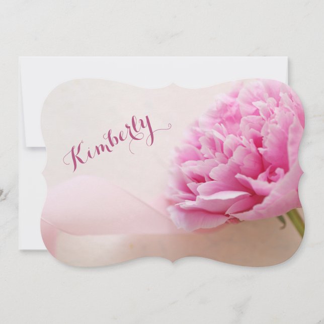 Convite Dama de honra com peônia rosa e fita (Frente)