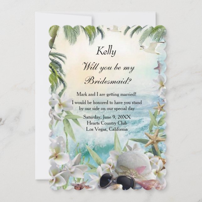 Convite Dama de honra de casamento tropical com flores ele (Frente)