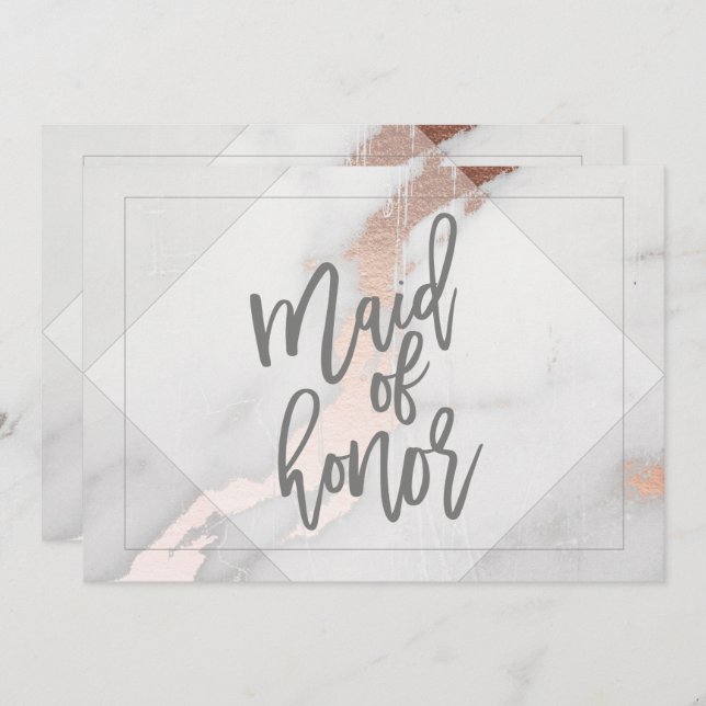 CONVITE DAMA DE HONRA DE MÁRMORE E OURO ROSA (Frente/Verso)