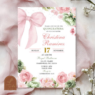 Convite Dama de Honra em Rosa Sage Floral Quinceanera