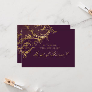 Convite Dama de Honra Floral Damasco Roxo Dourado Vintage