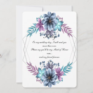 Convite Dama de Honra Floral em Aquarela Azul e Roxo