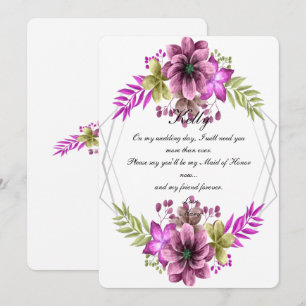 Convite Dama de Honra Floral em Aquarela Rosa e Verde