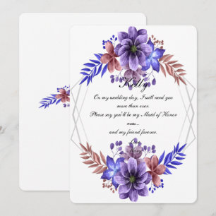 Convite Dama de Honra Floral em Aquarela Roxo e Azul