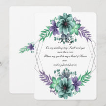 Dama de Honra Floral em Aquarela Verde e Roxa