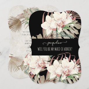 Convite Dama de Honra Floral Tropical em Aquarela Elegante
