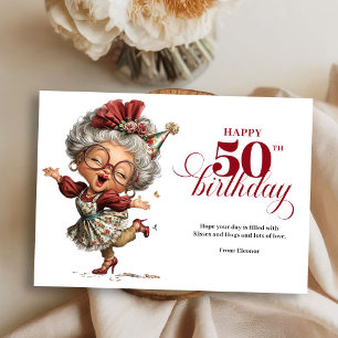Convite Dama Engraçada e Elegante Aniversário de 50 Anos H