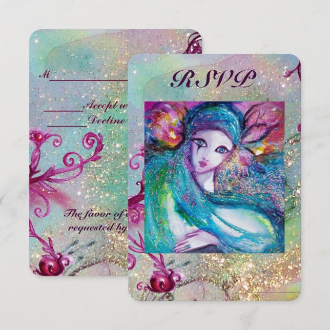 Convite DAMA MÁSCARA AZUL Casamento Veneziano Festa de Más (Frente/Verso)