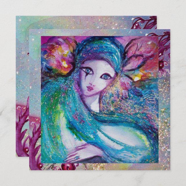 Convite DAMA MÁSCARA AZUL Elegante Festa de Casamento com  (Frente/Verso)