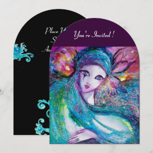 Convite DAMA MÁSCARA AZUL Festa de Mascarada Elegante, Azu