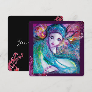 Convite DAMA MÁSCARA AZUL Festa de Mascarada Elegante, Azu