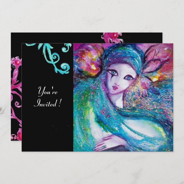 Convite DAMA MÁSCARA AZUL Festa de Mascarados,Redemoinhos  (Frente/Verso)