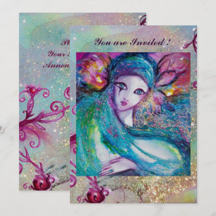 Convite DAMA MÁSCARA AZUL Festa de Máscaras Elegante Azul 