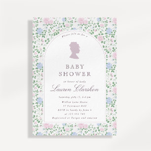 Convite Dama Silhueta Camafeu Floral Jardim Inglês Bebê