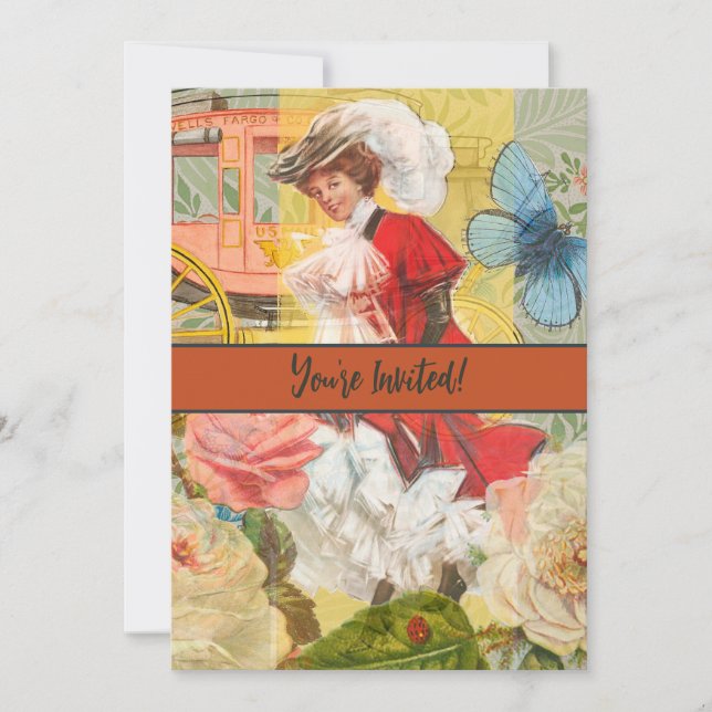 Convite Dama Vitoriana Mulher Diversão Carruagem (Frente)