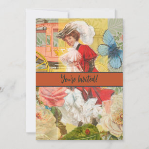 Convite Dama Vitoriana Mulher Diversão Carruagem