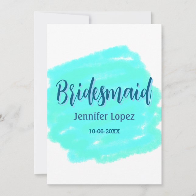Convite Damas de honra azul verde aquarela adicionar nome  (Frente)