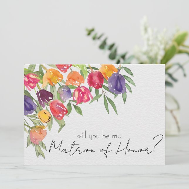 Convite Damas de Honra com Tulipas Brilhantes e Verdura (Em pé/Frente)