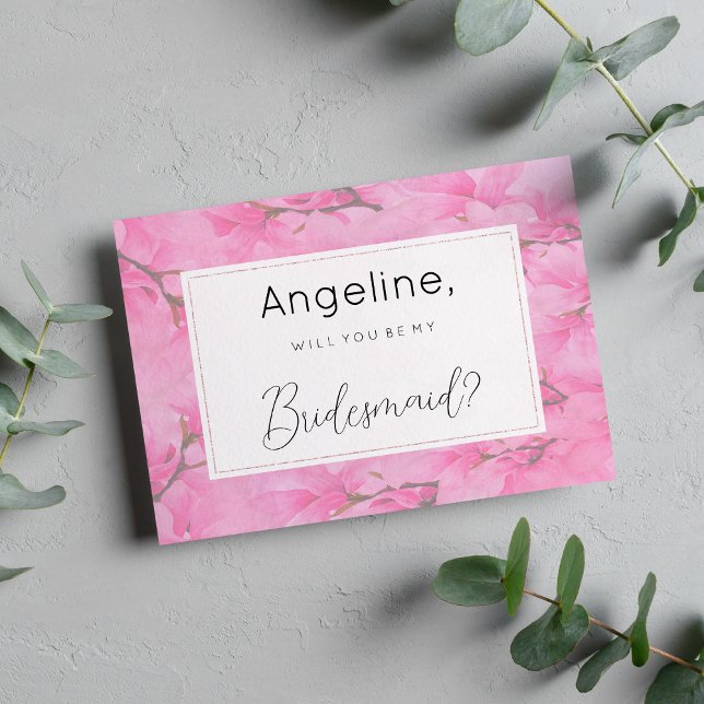 Convite Damas de honra de flores de orquídea verde rosa em (Watercolor pink green orchid flowers Bridesmaid )