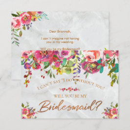 Convite Damas de Honra de Mármore Floral Chic Moderno em F