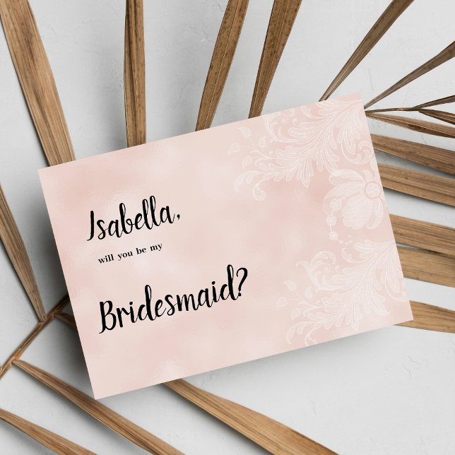 Convite Damas de honra de renda flor branca pêssego elegan (Elegant peach white flower lace frame Bridesmaid)