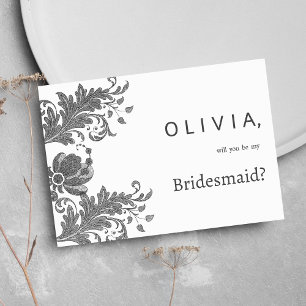Convite Damas de honra de renda floral com brilho preto e