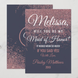 Convite Damas de honra em azul marinho com brilho em rosa 