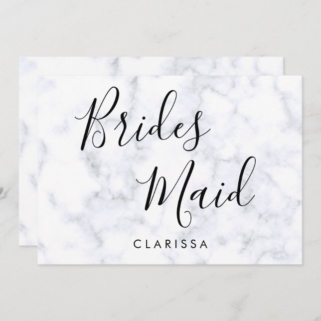 Convite Damas de honra em mármore branco elegante e modern (Frente/Verso)