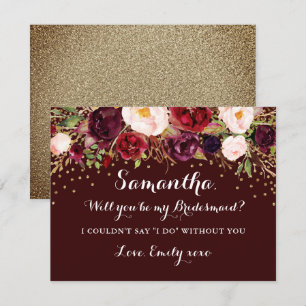 Convite Damas de Honra Floral Burgundy Dourado Será Minha 
