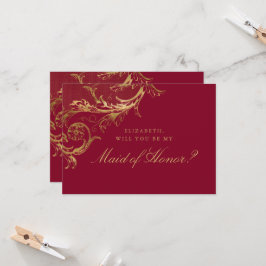 Convite Damas de Honra Floral Dourado Burgundy Antigo