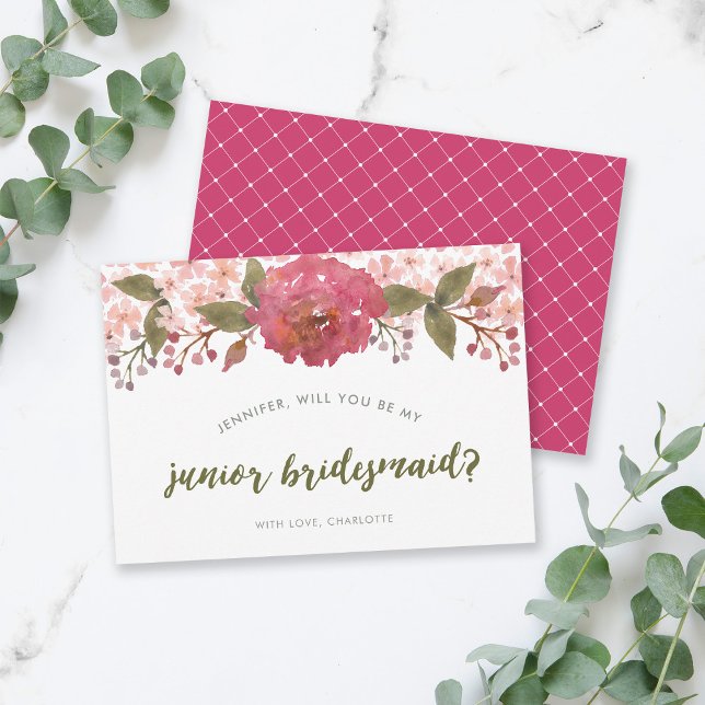 Convite Damas de Honra Júnior com Floral em Aquarela Roxa  (Criador carregado)