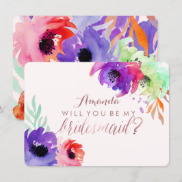 Convite Damas de honra/Pintura em aquarela/Floral/Rosas