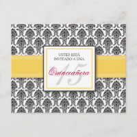 Damasco amarelo ESPANHOL Quinceañera Invitación