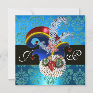 CONVITE DAMASCO AZUL, CORUJA JOIA, CHAPÉU DE DUENDE, PENAS