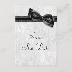 Convite Damasco Branco e Laço Falso para Save The Date