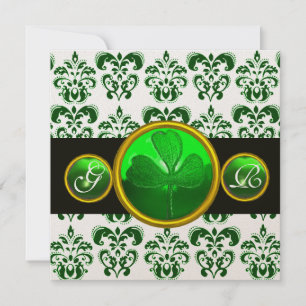 Convite DAMASCO BRANCO VERDE , Champanhe com MONOGRAMA DE 