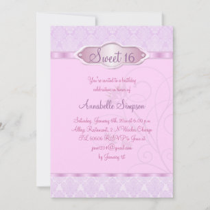 Convite Damasco cor-de-rosa/roxo & o redemoinho Sweet16