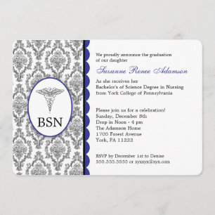 Convite Damasco customizável do azul da graduação BSN R