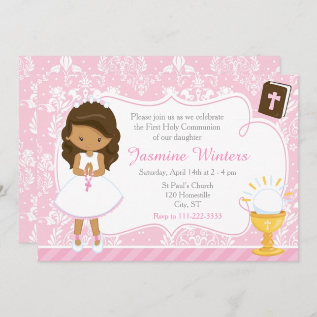 Convite Damasco da Primeira Comunhão da África Americana (Frente/Verso)