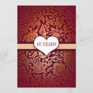 convite damasco de 10 anos de casamento vermelho