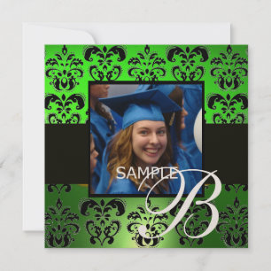 Convite DAMASCO DE GRADUAÇÃO PRETO VERDE MONOGRAMA champan