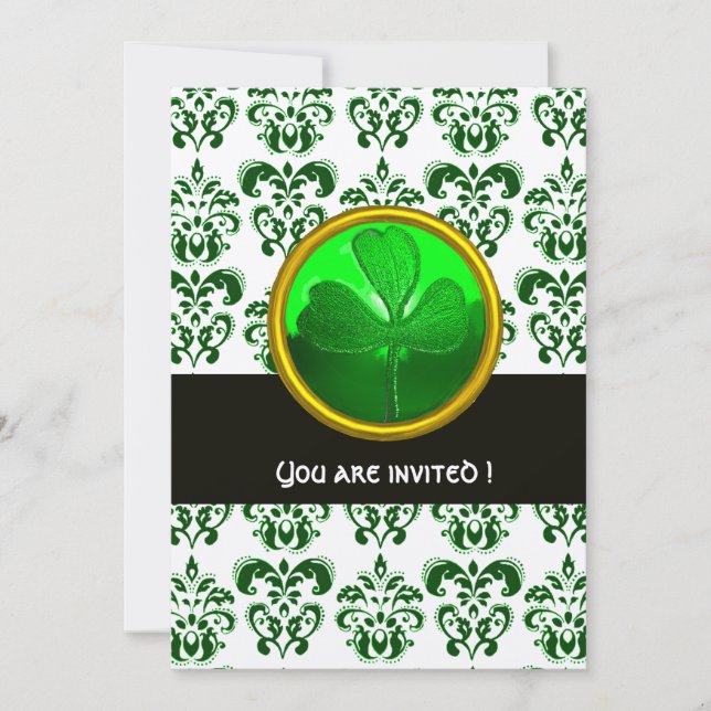 Convite DAMASCO DE OURO VERDE COM TREVO ,Preto Branco (Frente)